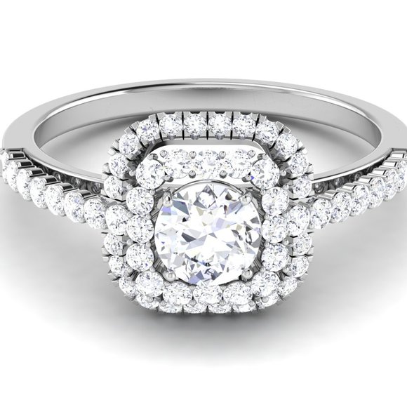 1.50 CTW IGI E-VS1 Round Solitaire Double Halo Diamond Engagement Ring 14K Gold - Picture 1 of 5